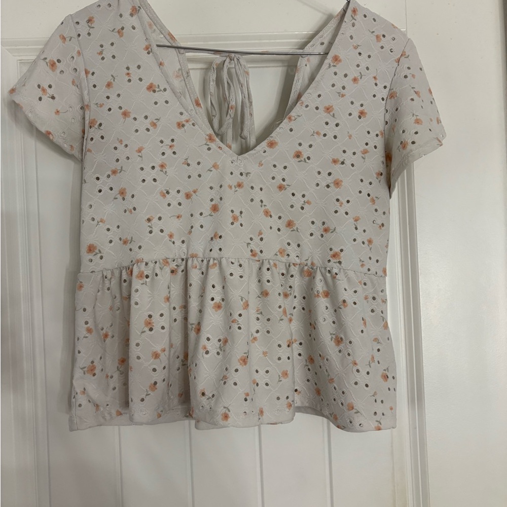 Pink Rose White Peplum Blouse